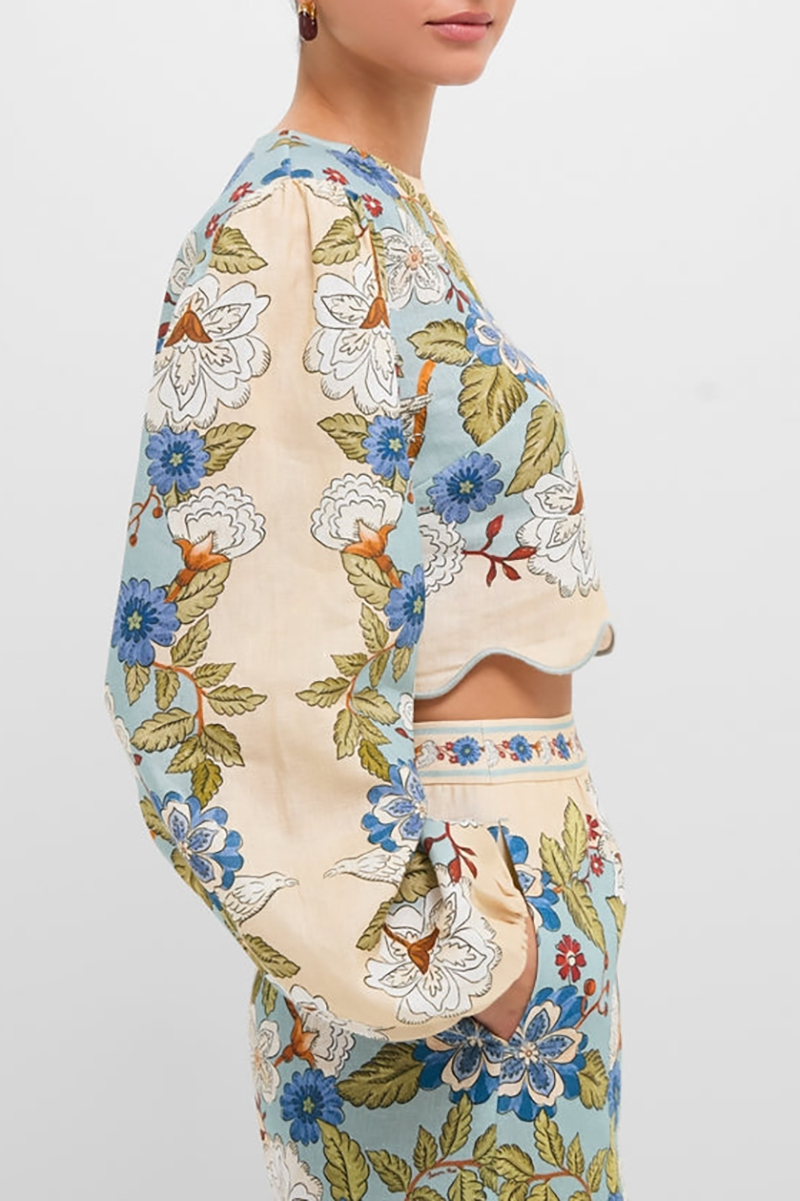 Garden scarf blue long-sleeved skirt set