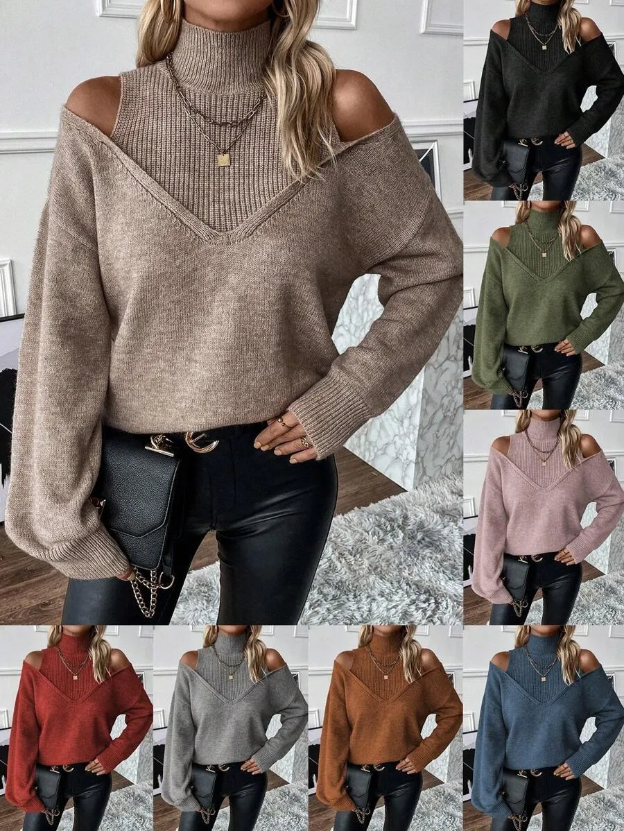 WOMEN'S TURTLENECK COLD SHOULDER 2 IN 1 SWEATER(BUY 2 FREE SHIPPING)