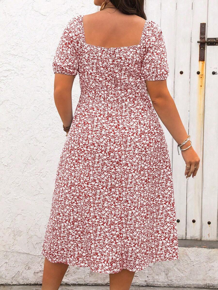 Women's Summer Plus Size Boho Casual Floral High Slit Dress (BUY 2 FREE SHIPPING))