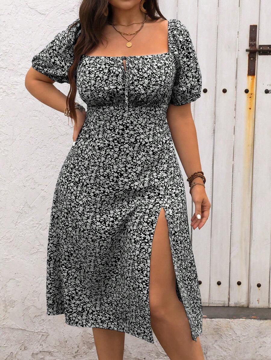 Women's Summer Plus Size Boho Casual Floral High Slit Dress (BUY 2 FREE SHIPPING))