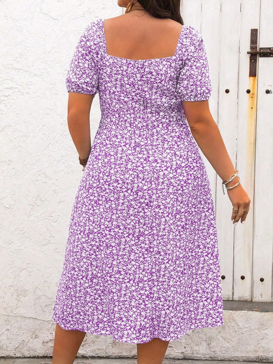 Women's Summer Plus Size Boho Casual Floral High Slit Dress (BUY 2 FREE SHIPPING))