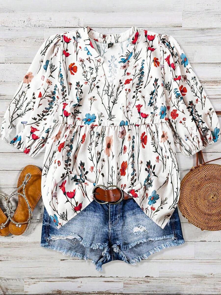 Women's Casual Printed Puff Sleeve Short Sleeve Tunic Top(BUY 2 FREE SHIPPING)