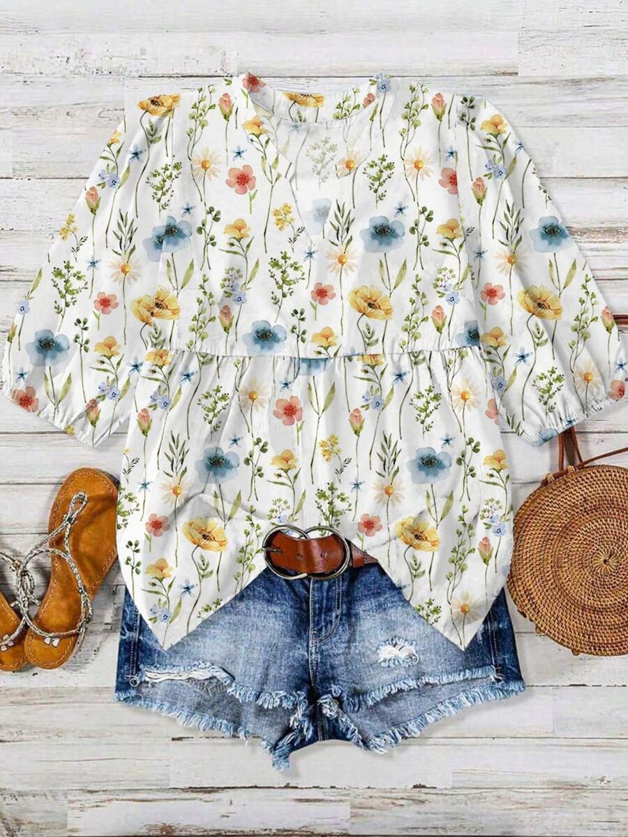 Women's Casual Printed Puff Sleeve Short Sleeve Tunic Top(BUY 2 FREE SHIPPING)