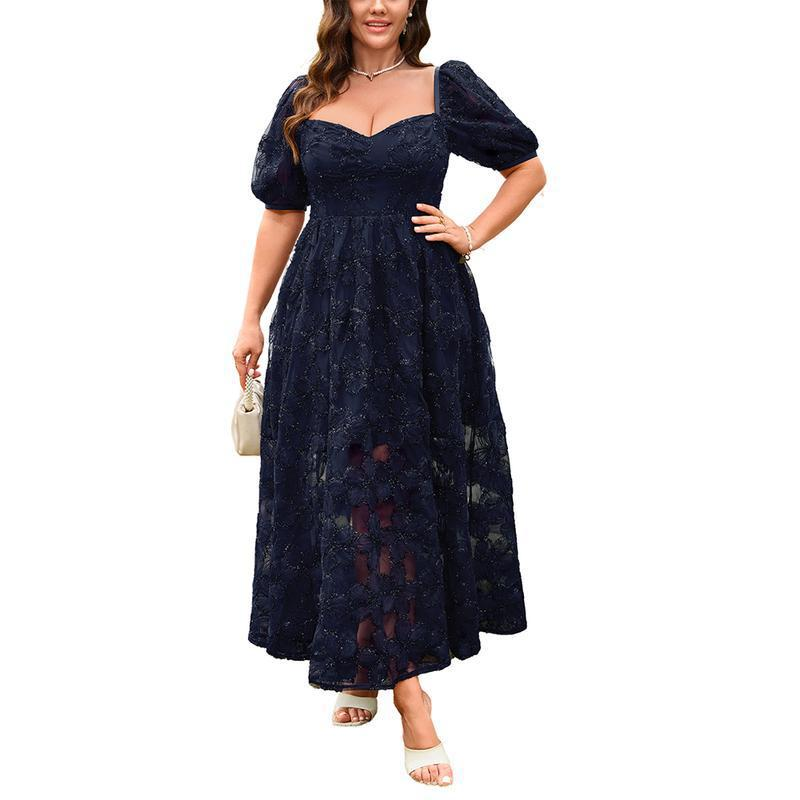 Women's Floral Embroidered Sweetheart Neck Midi Dress