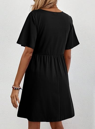 Womens Dresses Casual V Neck Boho Floral Short Sleeve Babydoll Mini Dress