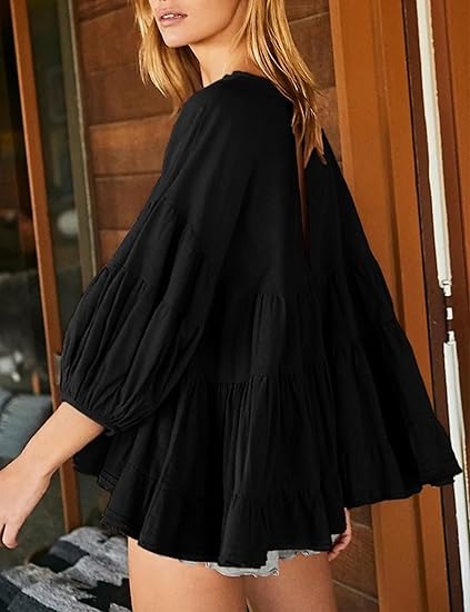 🔥HOT SALE🔥Women's Babydoll Shirts 3/4 Lantern Sleeve Peplum Tops Crewneck Loose Fit Oversized Round Neck Tunic Shirts(BUY 2 FREE SHIPPING)