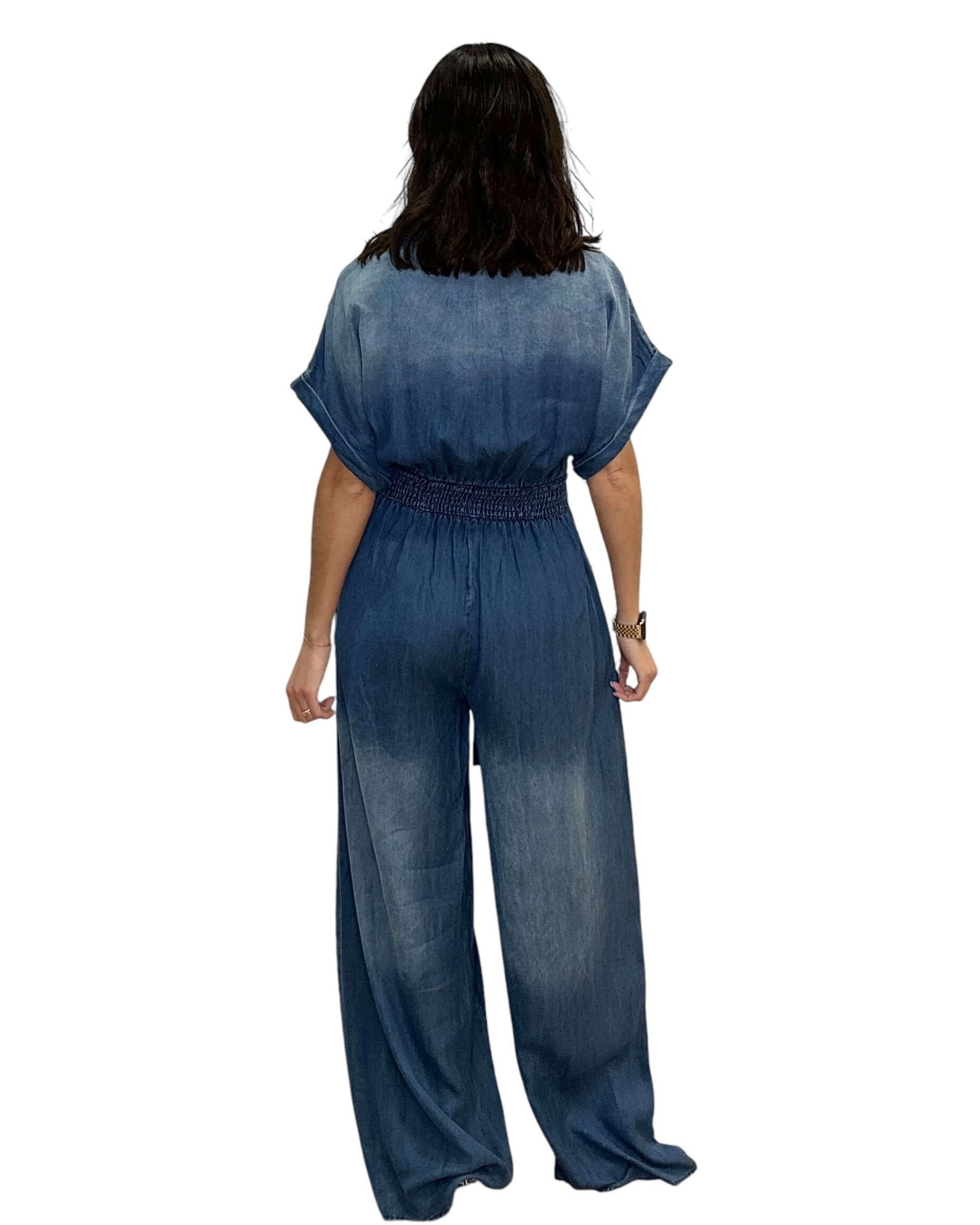 🔥HOT SALE🔥Casual Bat Sleeve Tie-Waist Tencel Denim Wide-Leg Jumpsuit (Buy 2 Free Shipping)