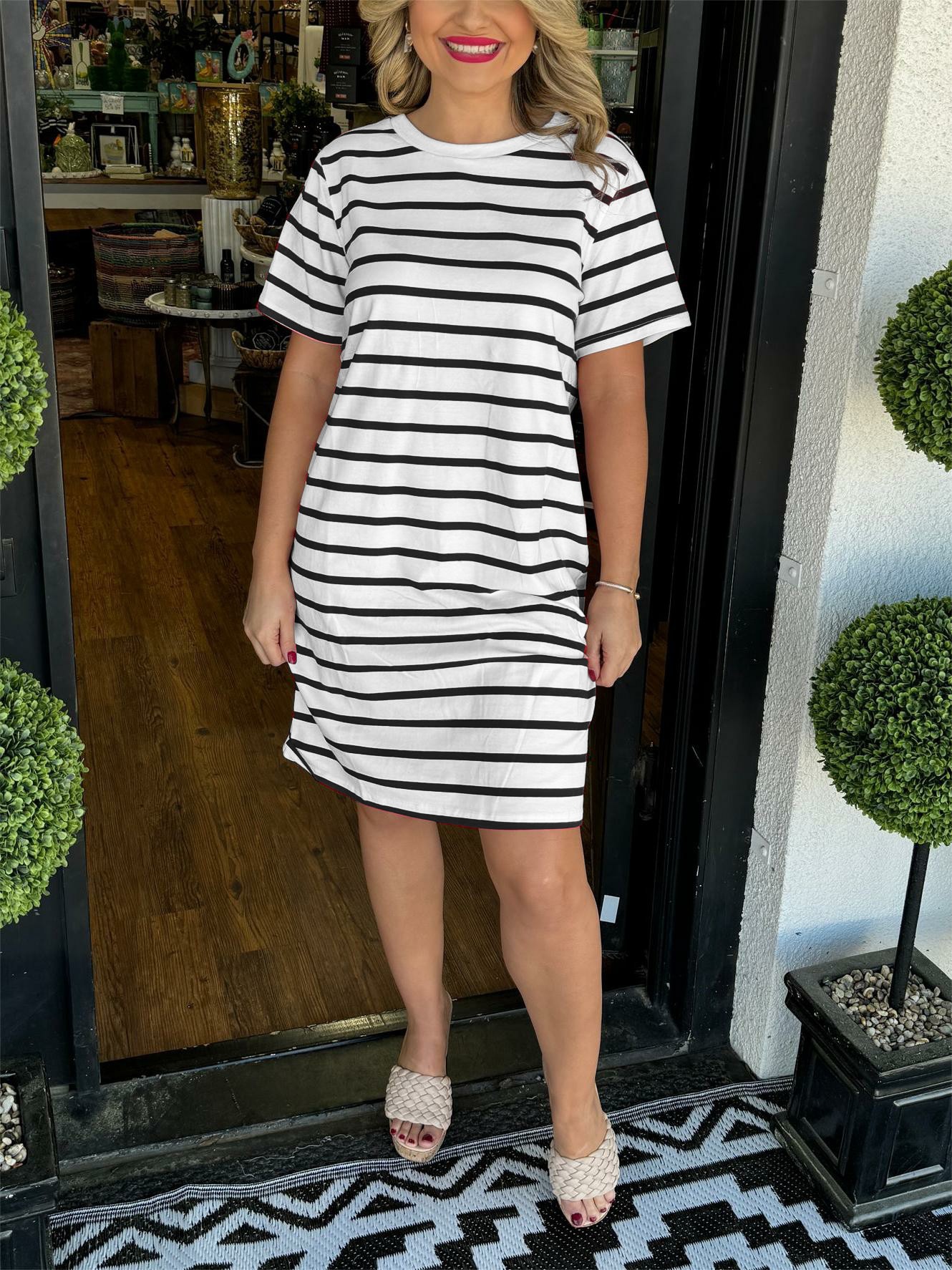 Summer Casual Striped T-Shirt Dress with Pockets (Buy 2 Free Shipping)