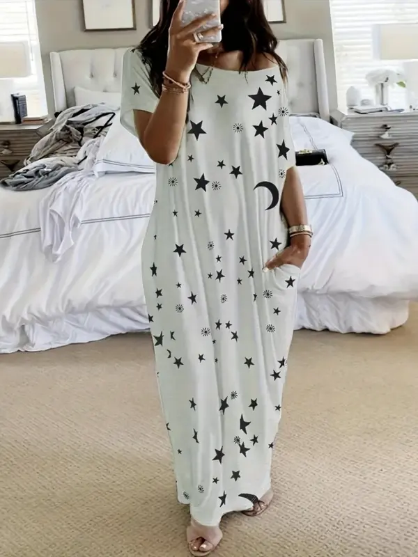 Women’s Batwing Sleeve Lounge Dress – Casual Short Sleeve Nightgown for Home & Daily Wear(BUY 2 FREE SHIPPING)