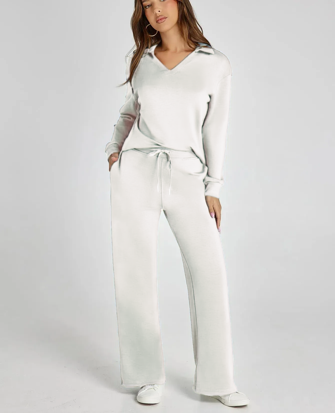 🔥🔥🔥🔥Women's Casual Polo Top and Wide Leg Pants Matching Sets (Buy 2 Free Shipping)