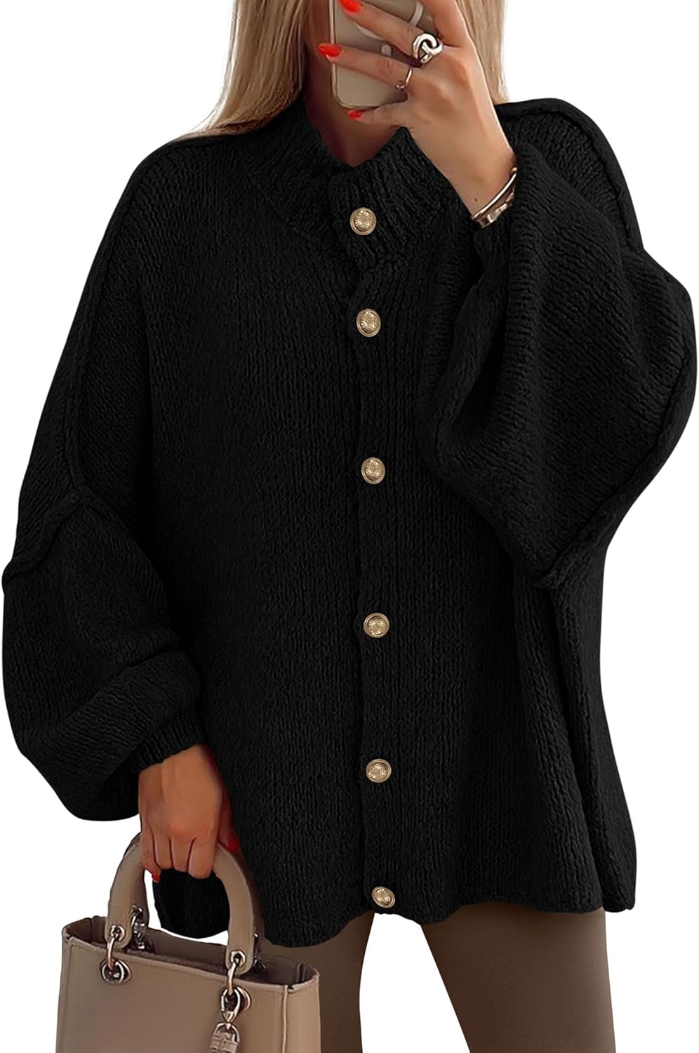 Women's Solid Color Button Cable Knit Cardigan