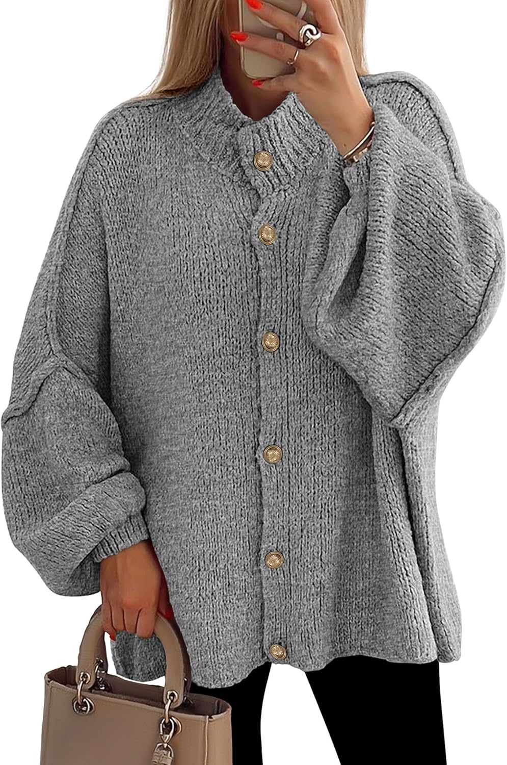 Women's Solid Color Button Cable Knit Cardigan