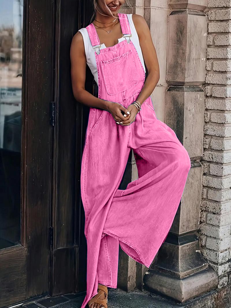 Women Casual Jumpsuits Adjustable Straps Oversized Denim Overall Wide Leg Rompers with Pockets(buy 2 free shipping)