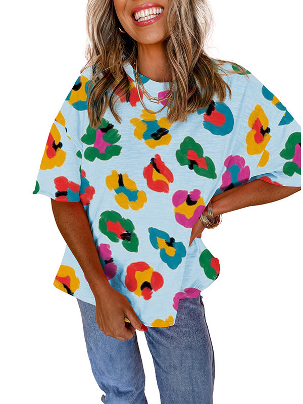 Women's Colorful Leopard Print Oversized T-Shirt