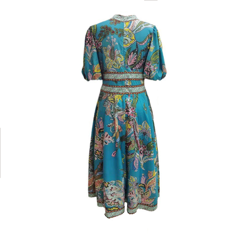 🔥🔥🔥🔥Unique Satin Vintage Floral Print Puff Sleeve Midi Dress