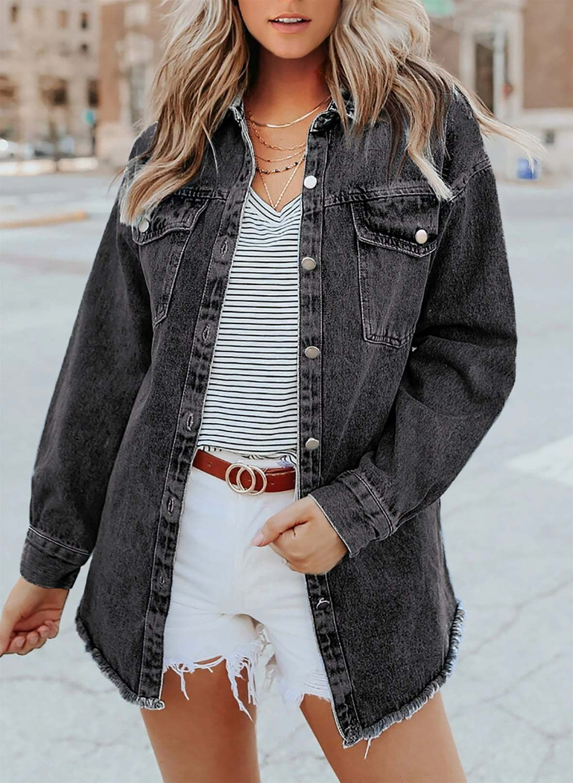 Women's Casual Denim Button Down Distressed Jacket(BUY 2 10% OFF)