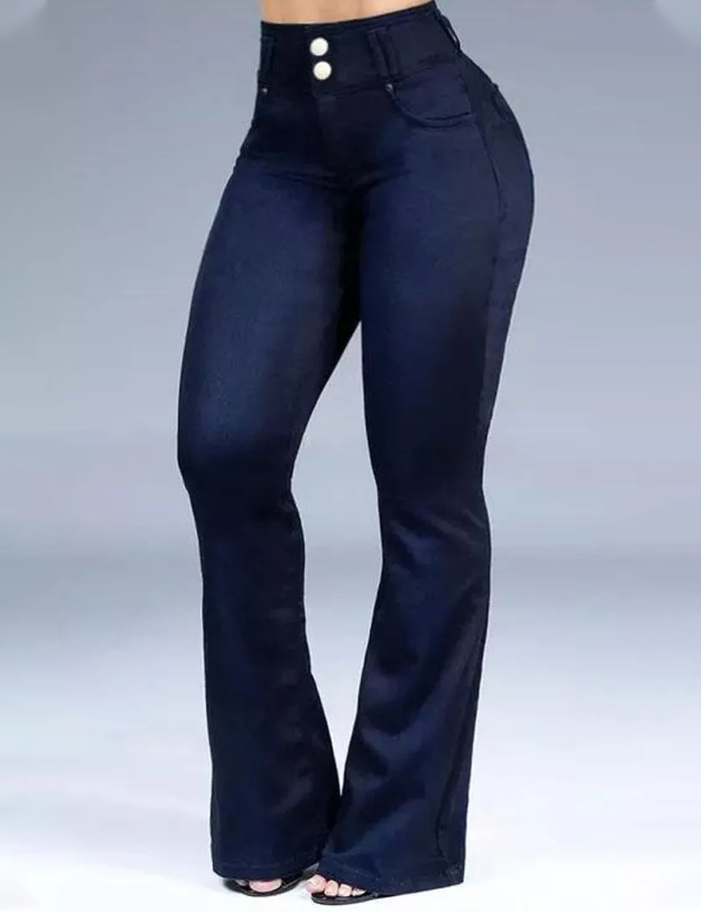 Button Front Butt Lifting Flare Jeans