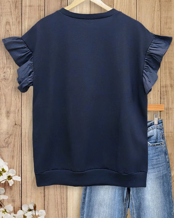 Solid Color Bow Decor Playful Ruffle Sleeve T-Shirt(BUY 2 FREE SHIPPING)