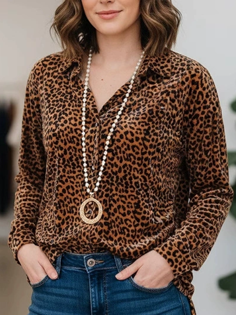 Woman's Leopard Print Collared Top