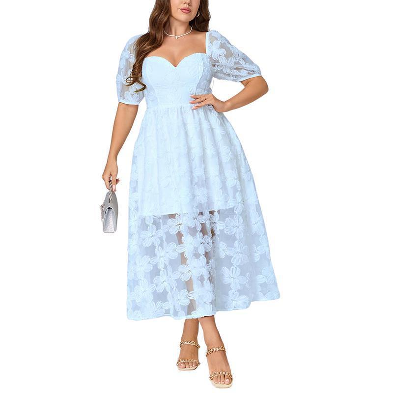 Women's Floral Embroidered Sweetheart Neck Midi Dress