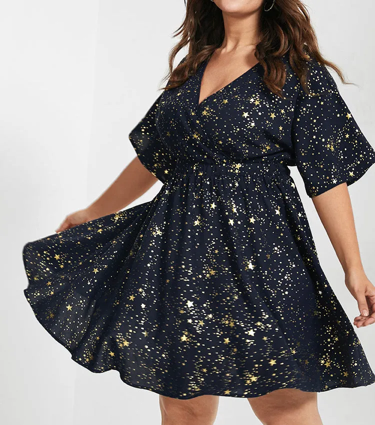 V NECK FLARED SHORT DRESS