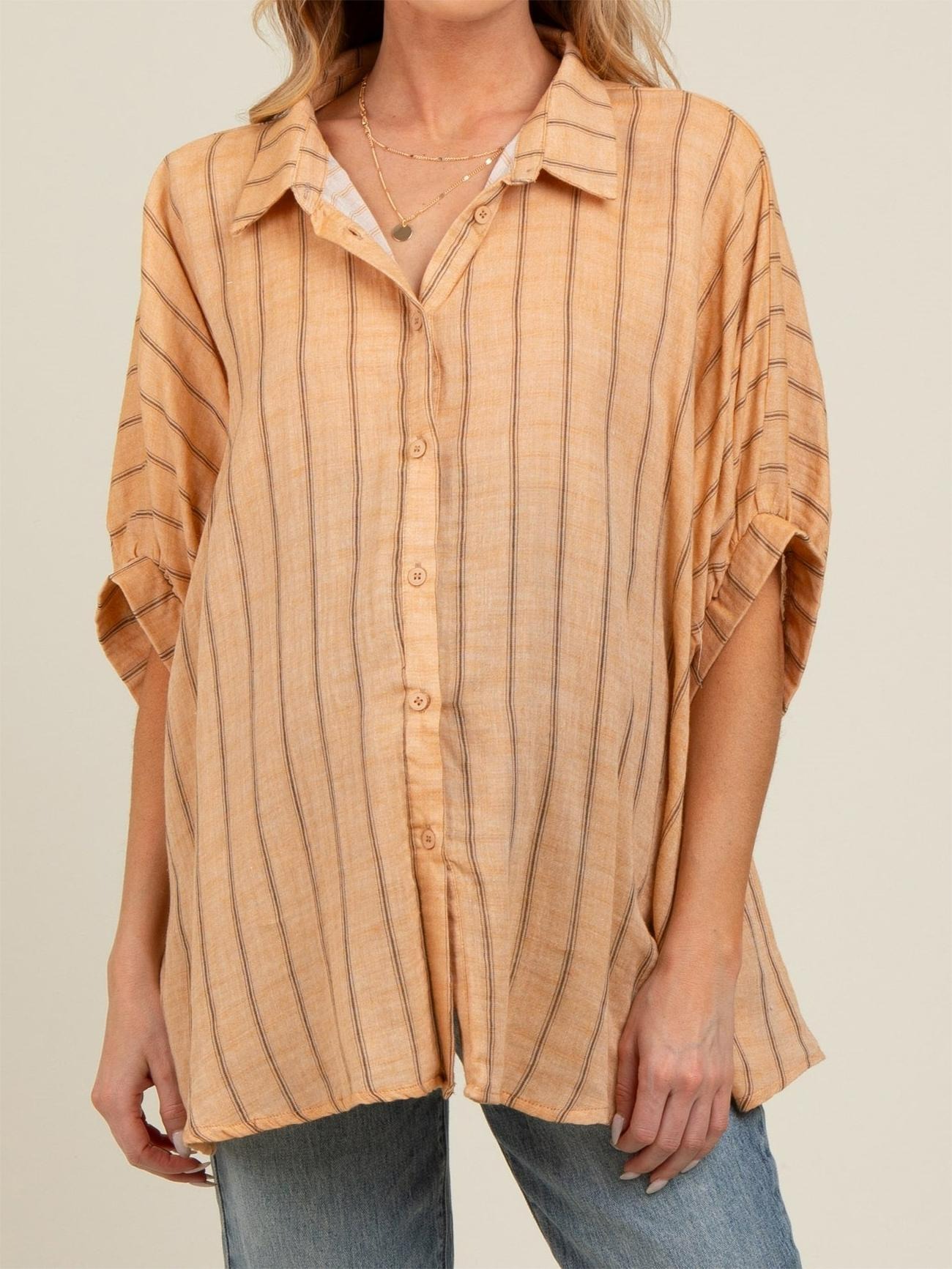 Women's Oversized Striped Button Down Top (Buy 2 Free Shipping)