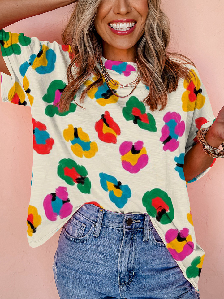 Women's Colorful Leopard Print Oversized T-Shirt