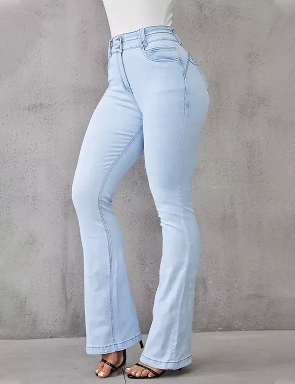 Button Front Butt Lifting Flare Jeans