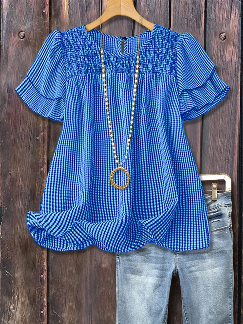 Casual Checkered Tiered Short Sleeve Top(BUY 2 FREE SHIPPING)