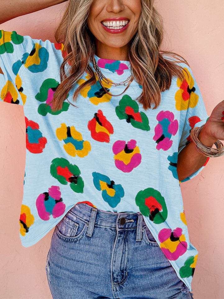 Women's Colorful Leopard Print Oversized T-Shirt