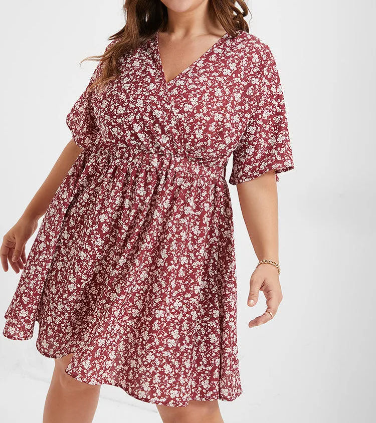 V NECK FLARED SHORT DRESS