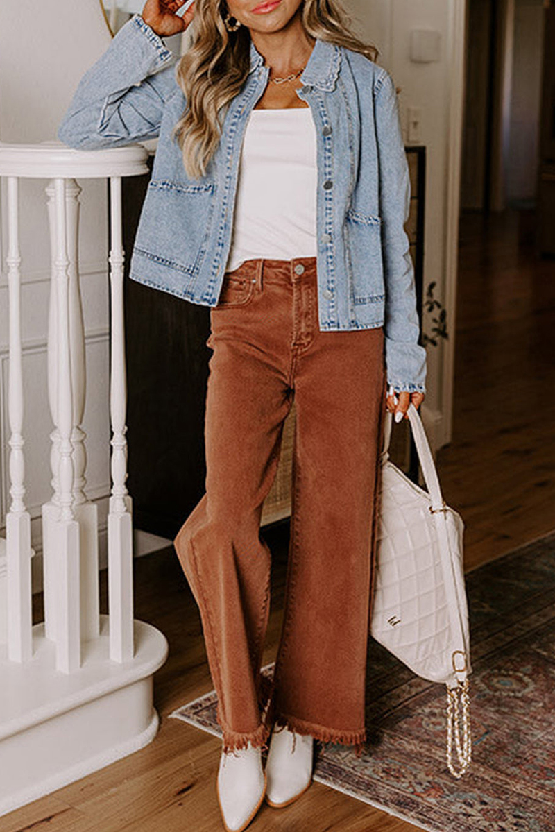 Washed Denim Jacket with Scalloped Edge