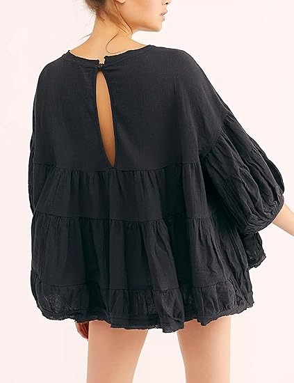 🔥HOT SALE🔥Women's Babydoll Shirts 3/4 Lantern Sleeve Peplum Tops Crewneck Loose Fit Oversized Round Neck Tunic Shirts(BUY 2 FREE SHIPPING)