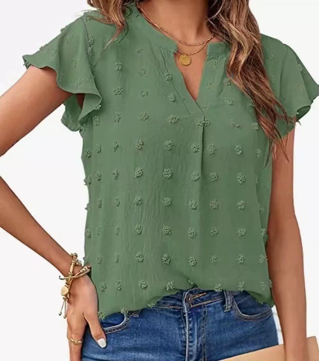 🔥HOT SALE🔥Womens White Blouse V Neck Ruffle Sleeve Flowy Shirts Dressy Casual Cute Summer Tops(BUY 3 GET FREE SHIPPING)