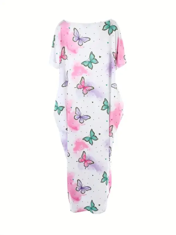 Women’s Batwing Sleeve Lounge Dress – Casual Short Sleeve Nightgown for Home & Daily Wear(BUY 2 FREE SHIPPING)