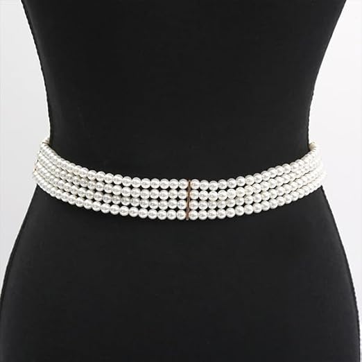 Pearl gold elastic buckle belt