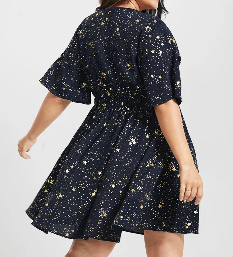 V NECK FLARED SHORT DRESS