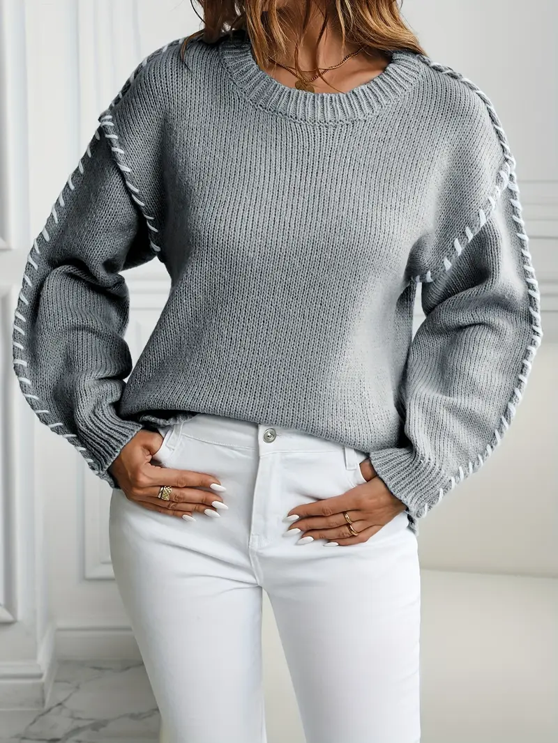 Women's Contrast Binding Drop Shoulder Sweater