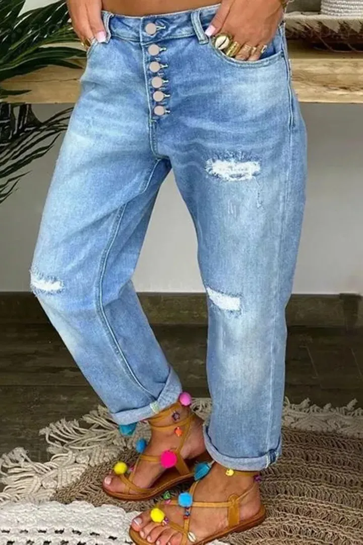 Midiross Ripped Button Up Low Waist Jeans