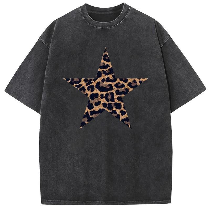 Washed leopard print star short-sleeved shirt（BUY 2 FREE SHIPPING)