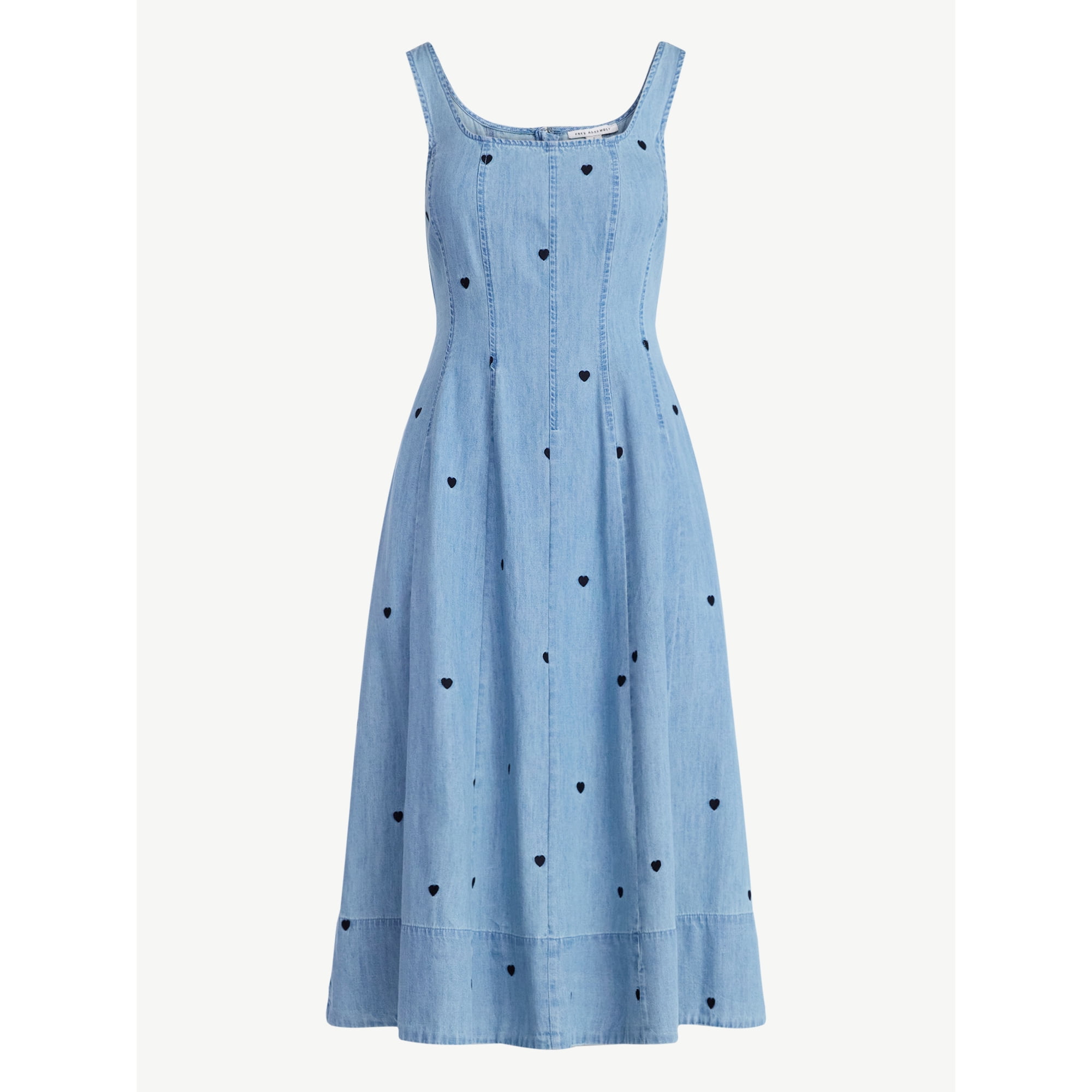 Women’s Embroidered Heart Denim Patchwork Midi Dress（buy 2 free shipping）