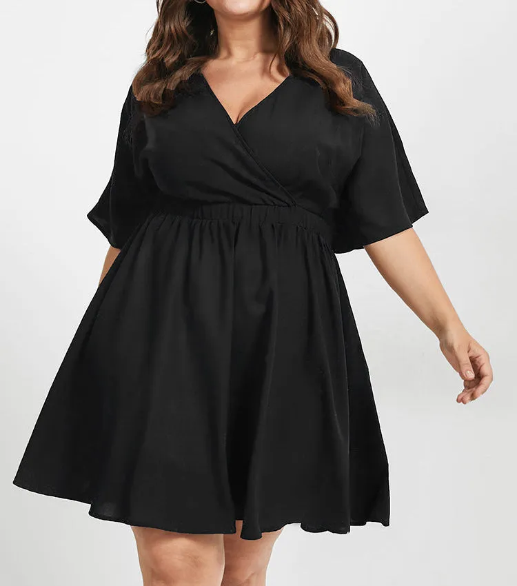 V NECK FLARED SHORT DRESS