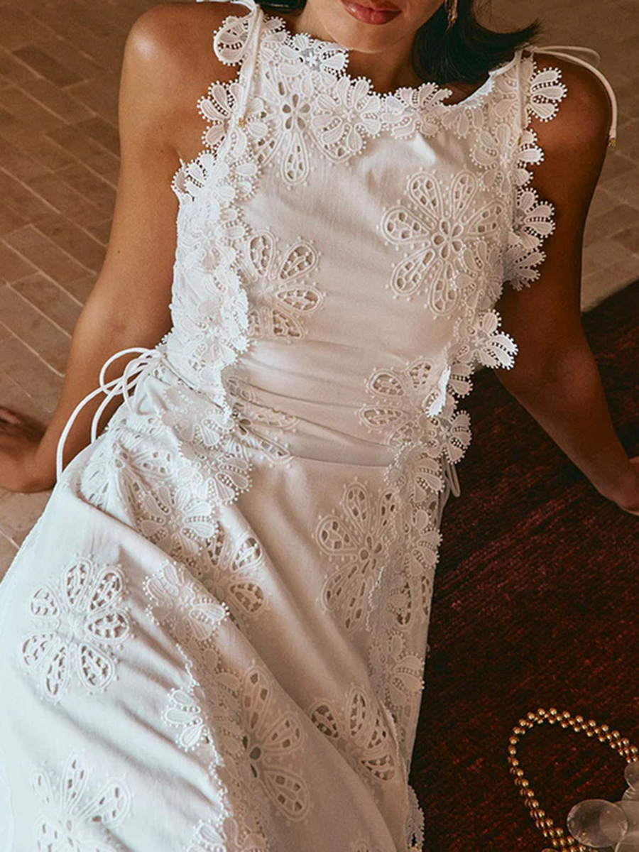 Women's Lace Embroidery Sleeveless Maxi Dress