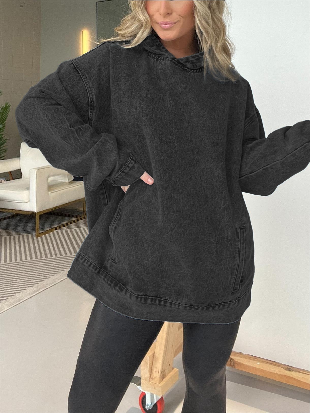 💝💝DENIM HOODED SWEATSHIRT WITH FRONT POCKETS (BUY 2 FREE SHIPPING)