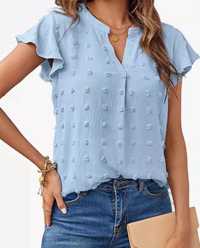 🔥HOT SALE🔥Womens White Blouse V Neck Ruffle Sleeve Flowy Shirts Dressy Casual Cute Summer Tops(BUY 3 GET FREE SHIPPING)