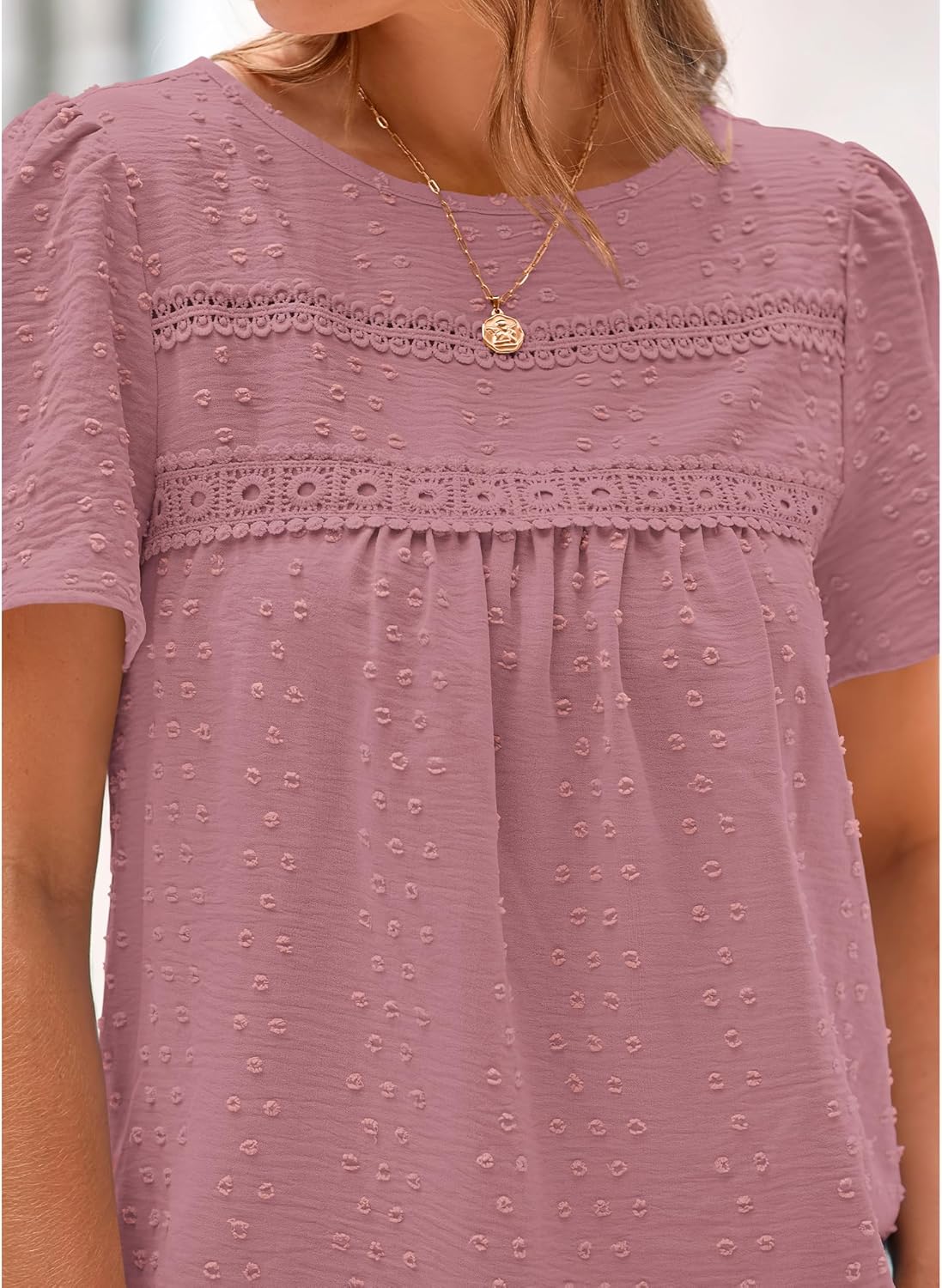 Women's Swiss Dot Lace Crochet Crewneck Boho Short Sleeves(Buy 2 Free Shipping)