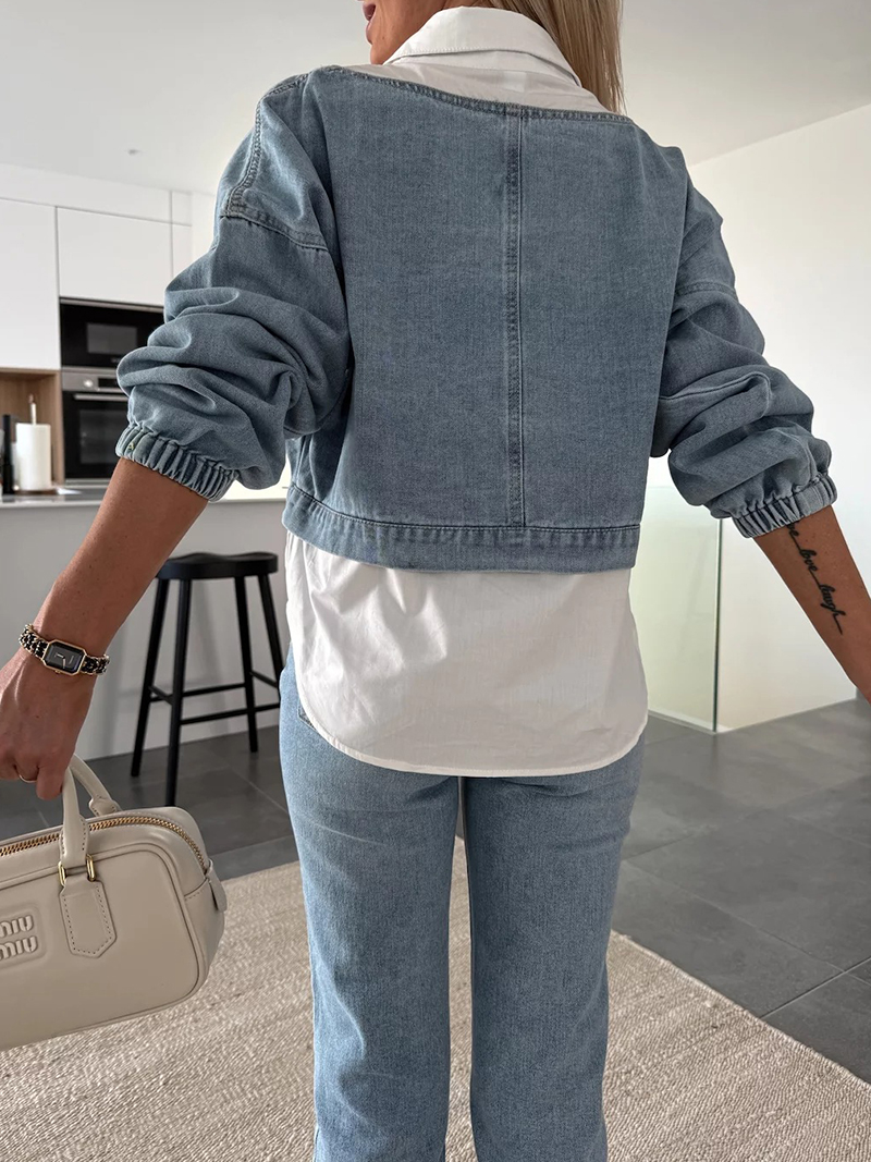 Denim fake two-piece long-sleeved shirt