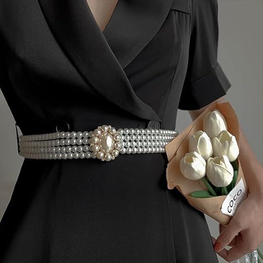 Pearl gold elastic buckle belt