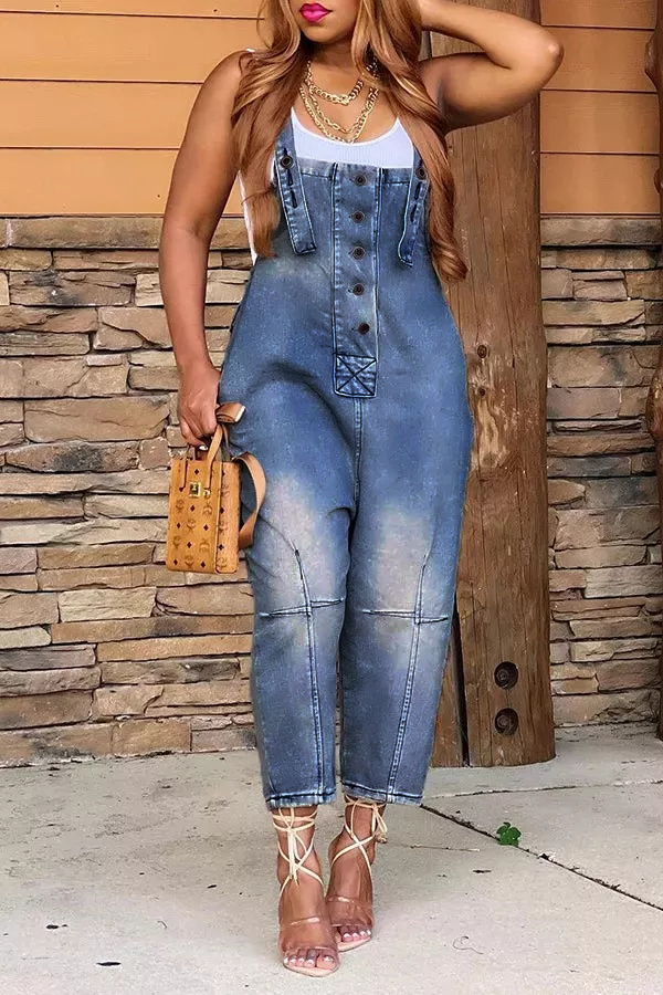 2022 Fashion Casual Designer Style Denim Suspender Jumpsuit