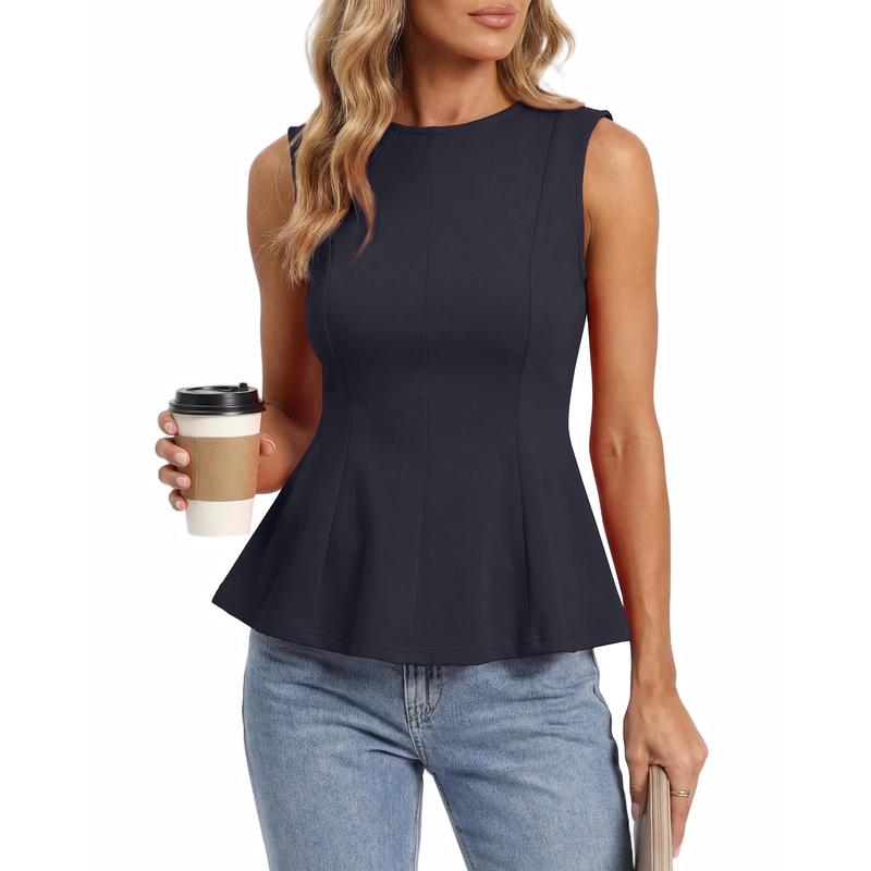 2026 Women’s Summer Top Round Neck Sleeveless Slim Fit Ruffle Tank Blouse（buy 3 free shipping)